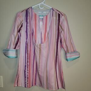 New! Foxcroft Striped Blouse Womens Sz 6 Top No-Iron New NWT